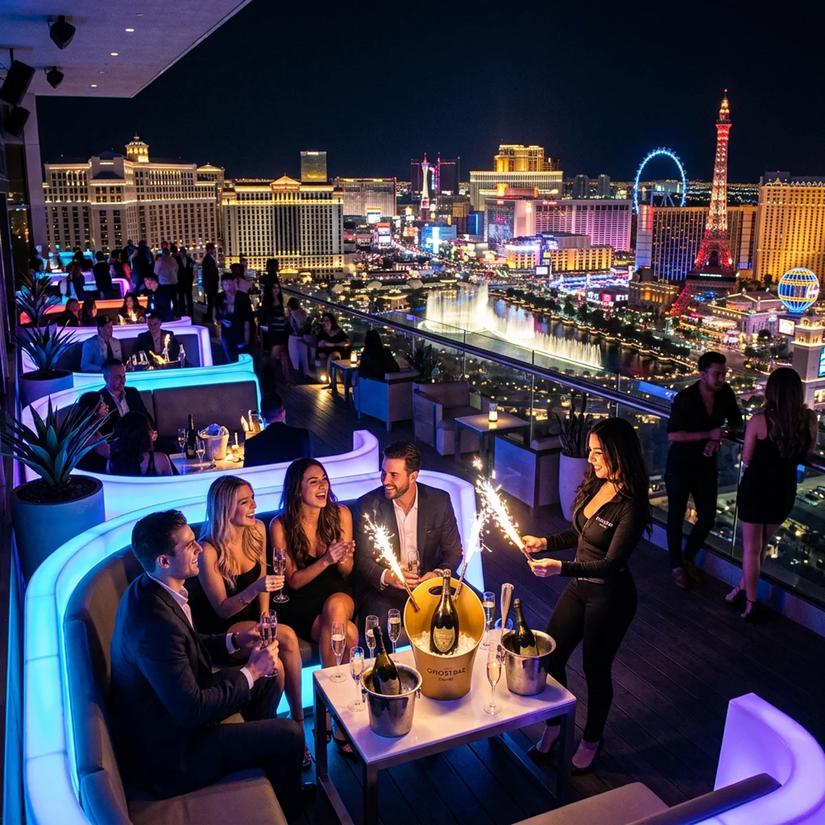 Ghostbar rooftop sky patio Las Vegas night